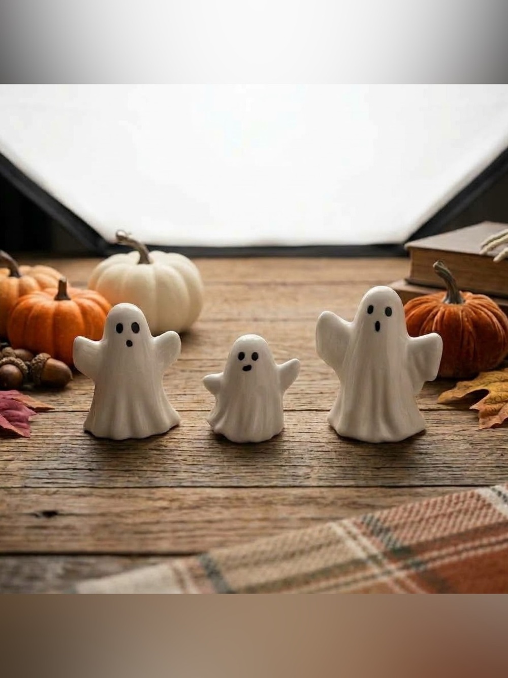 White Ceramic Ghost Trio Decorative Figurines - Home Accents